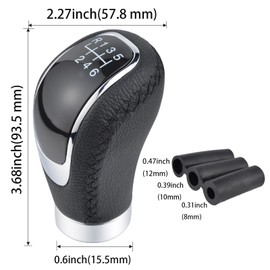 Padaodao 6 Speed Shifter Knob Black Stick Lever Handle Gear Shift Grip Knobs Leather for Most Automatic Manual Vehicles Trucks
