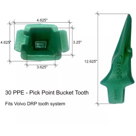 Quality Aftermarket 1 Excavator Bucket Tiger Rock Tooth w/ Pin, 30PPE, Fits Volvo DRP Tooth System