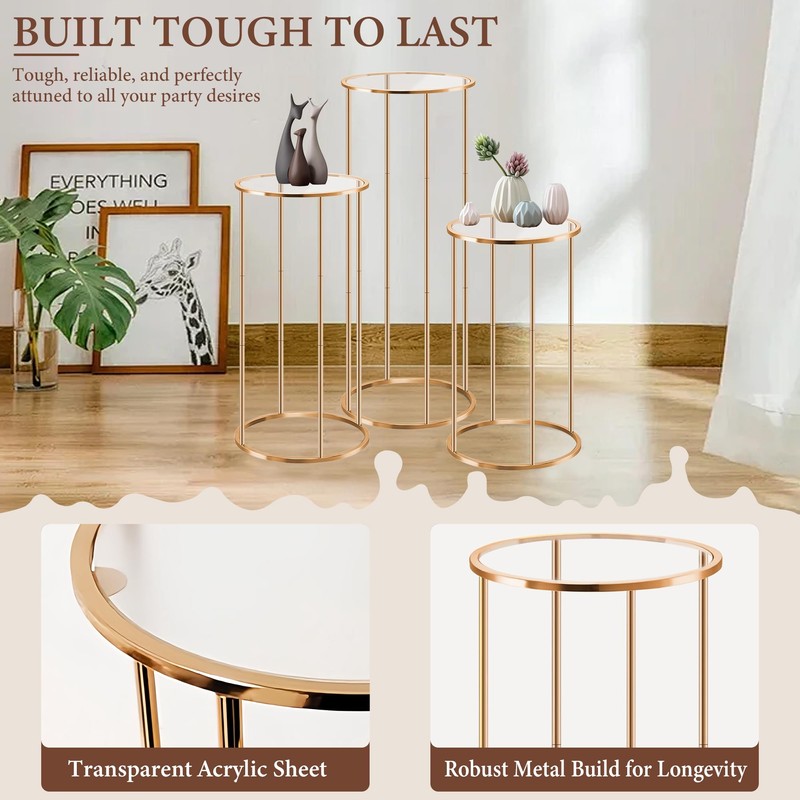 OIHYA 3PCS Cylinder Stands for Parties, Gold Metal Plant Cylinder