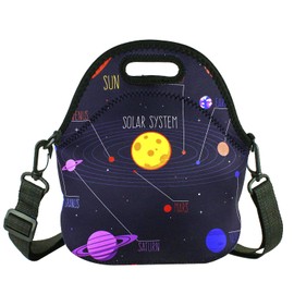 Violet Mist Insulated Neoprene Lunch Bag Tote with Detachable Adjustable Shoulder Thermal Waterproof Cartoon Large Capacity Outdoor Picnic Lunch Box for Kids Teens Adults (Space)