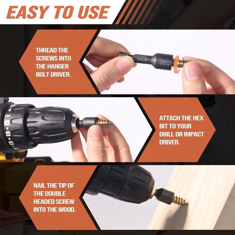 3PCS 3/8"-16 Hanger Bolt Drivers,Hanger Bolt Install Tool with 1/4