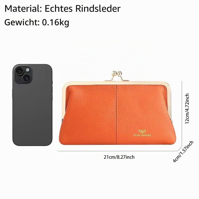 Royal Bagger RFID Kiss Lock Wallet, Solid Colour Multi-Card Slots