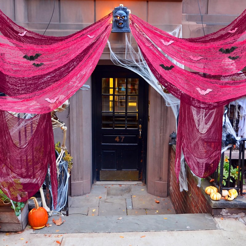 12 Set Halloween Pink Creepy Gauze Decor, Spider Web 3D
