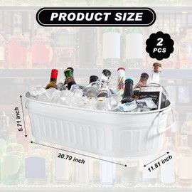 2 Pcs 2 Pack Galvanized Beverage Tub Galvanized Bucket Metal Ice and Drink Bucket with Handles Galvanized Tub for Parties Farmhouse Home Pool Bar (White)