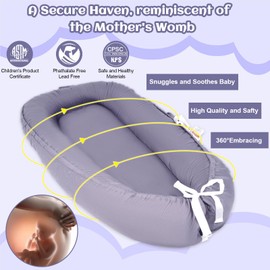 Baby Lounger for Newborn, 100% Cotton Soft Breathable Baby Lounger Newborn Essentials for 0-24 Months, Portable Infant Lounger Baby Nest Cover for Girls & Boys, Co Sleeper for Baby in Bed, Dark Grey