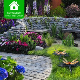 Metal Dragonfly Wall Decor - 13.7" Outdoor Fence Wall Art Decor, 2 Layer Metal Hanging Decoration for Garden Yard Living Room Bedroom Patio Balcony(2 Pack)