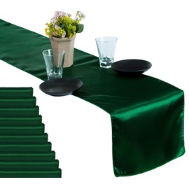 MDS Paquete de 10 caminos de mesa de satén para boda, 30.5 x 274.3 cm, decoración, boda, banquete, más de 30 colores, Hunter Green, 1