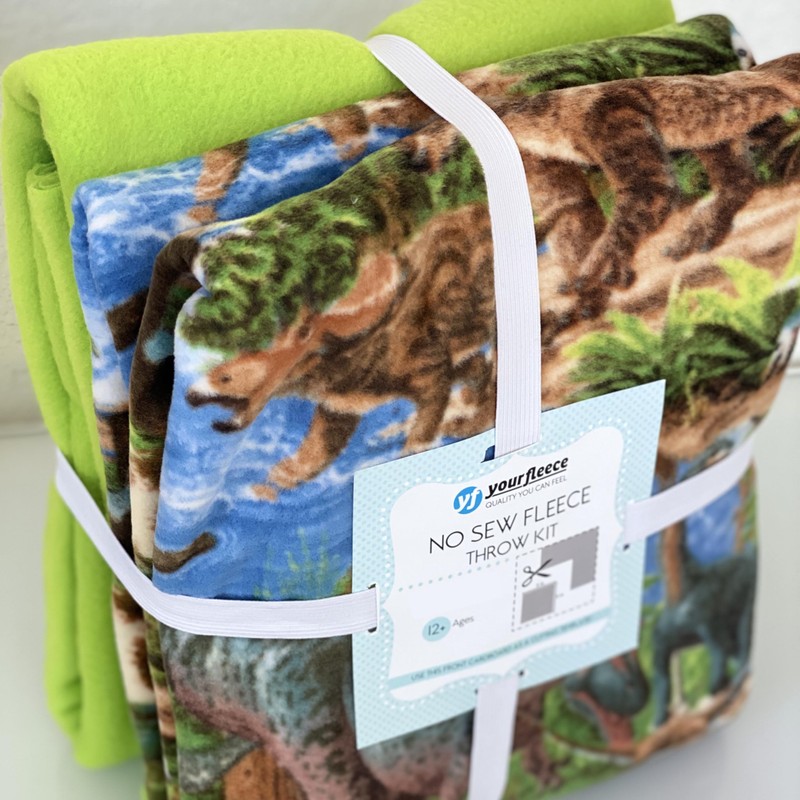 Prehistoric Dinosaur Land Anti-Pill Premium No-Sew Throw Fleece Fabric Kit