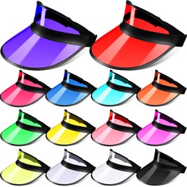 Jiuguva Unisex Sun Visors Plastic Clear Cap Candy Color Transparent Tourist Visor Cap Colorful Poker Hat(Black Border,14 Pack)