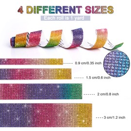 4 Rolls Rainbow Self Adhesive Rhinestone Diamond Crystal Gem Ribbon Sticker,Bling DIY Decorative Sticker with 2 mm Rhinestones for Crafts Arts,Phone Car and Home Decoration (Rainbow, 4 Yards)