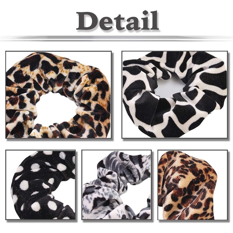 WHITE FANG ZA009 Women's Scrunchie Hair Rubber Leopard Pattern Leopard
