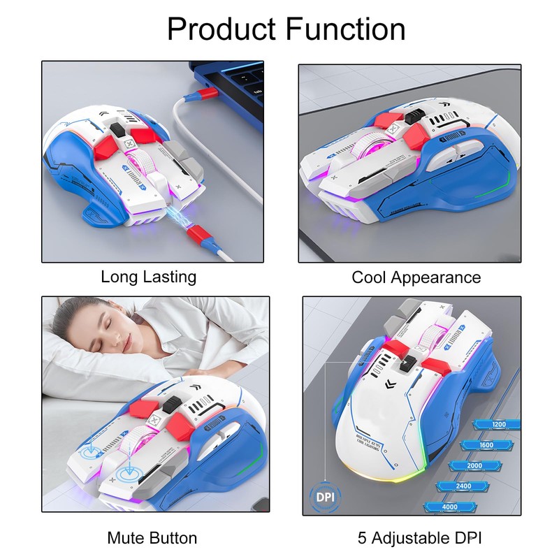 Lancoon Kabellose Maus mit Wiederaufladbarem Dreifach-Modus Gaming 5 Einstellbaren DPI