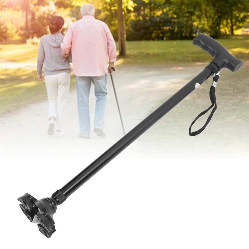 Quad Cane Adjustable Height Anti Slip Lightweight Retractable Senior Walking