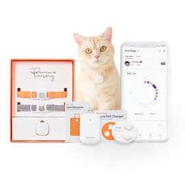 PurrSong LavvieTAG with 2 Straps Charger & Scanner Set | Smartwatch for Cat ID Tag Light Activity Analysis Heath Care App Integration Monitor Fitness Tracker (Charger&Scanner Included)