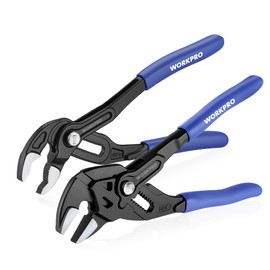 WORKPRO 2-Piece 7-Inch Pliers Wrench & Groove Joint Pliers Set, Quick Adjustment, CR-V Steel, Smooth Jaw & V-Jaw, Upgraded Wide Opening, Soft Grip - for Plumbing, Pipe Fittings, Household Repairs