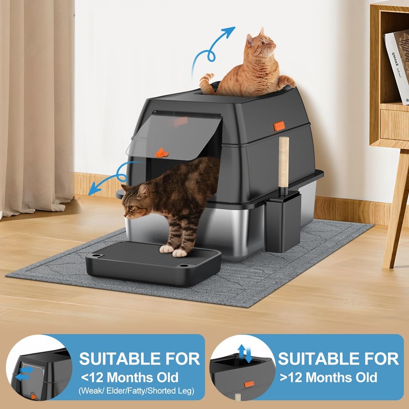 Stainless Steel Litter Box with Lid,Front Entry Top Exit Kitty