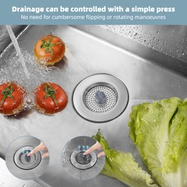 iFealClear 2-Pack 3-in-1 Kitchen Drain Stopper & Plug Strainer – Stainless Steel Food Waste Replacement, Fits Sink Holes 72-86mm, Depth > 22mm