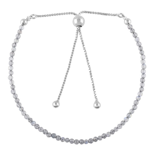 Natural Labradorite Gemstone Beads Bolo Bracelet, Adjustable Slider Box Chain,