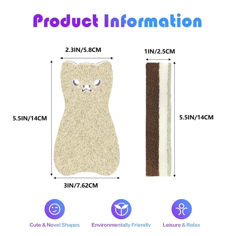 Cat Shaped Kitchen Sponges, Scratch-Resistant, Durable, Scouring Pad for Dishes,