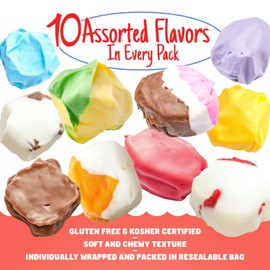 SALT WATER TAFFY 8 oz – 10 Assorted Flavors, Individually Wrapped, Bulk Old Fashion Candy in Resealable Bag, Gluten Free, Kosher Dairy