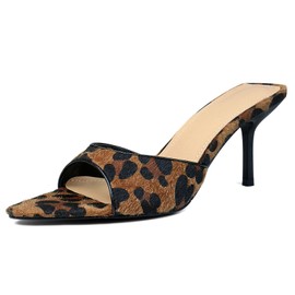 QIV Leopard Kitten Heels Pointed Toe Mule Heels for Women Open Toe Kitten Heel for Party Dressy Wedding Size 9