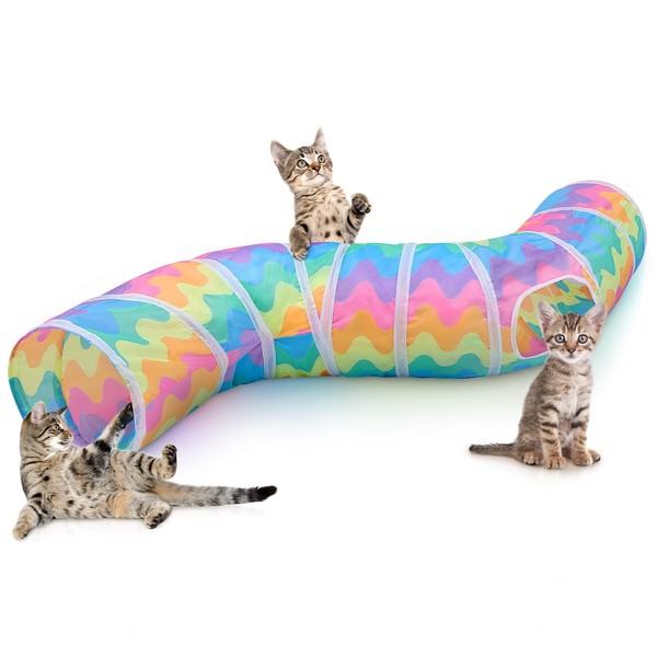 Hedgeink Cat Tunnel S-Shape Peekaboo Cat Cave with Toy Tunnel