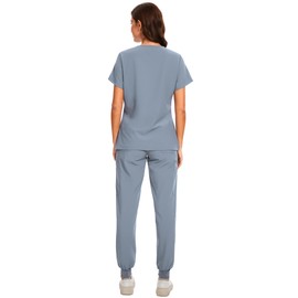 COZYFIT Scrubs for Women - V-Neck Top & Cargo Pants Scrubs Set with 10 Pockets - Grey, S