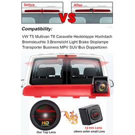 Super Pro HD Waterproof Parking Aid Car Third Roof Top Mount Brake Lamp Brake Light Rear View Backup Camera for VW T5 Multivan T6 Caravelle Tailgate High Roof MPV SUV Bus Double Tyres