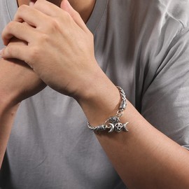 Triple Moon Goddess Amulet Wicca Pentagram Wheat Chain Bracelet for Women Men Pagan Jewelry