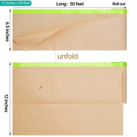 Tangibay Pre-Taped Masking Paper for Painting - 12 inch x 50 feet Tape and Drape Paint