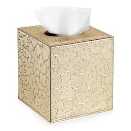 BTSKY PU Leather Household Office Cube Tissue Paper Holder Box Cover Case Napkin Holder (Gold)
