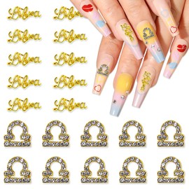 JERCLITY 20pcs Gold Alloy Libra Zodiac Nail Charms 10pcs Libra Sign Symbols Nail Charms 10pcsLibra Constellation Words Nail Charms for Nails（Libra Dates: September 23 to October 23）