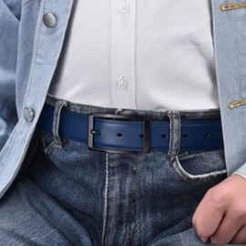 Weifert - Cinturón de vestir para hombre de piel negro, Azul, 32-34