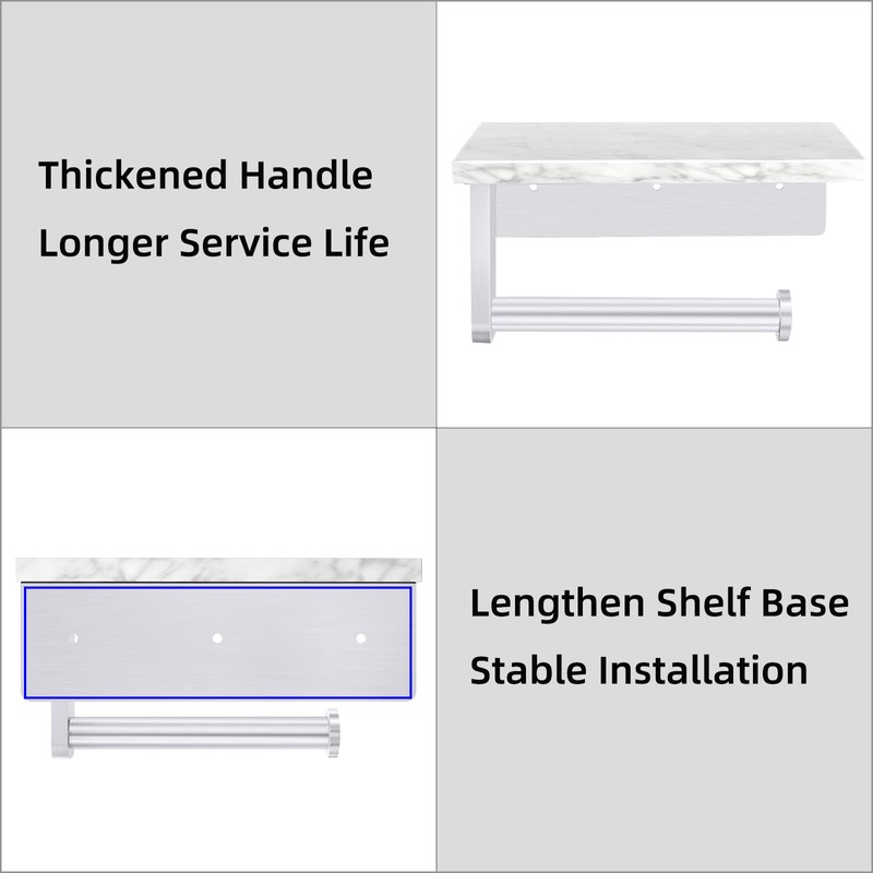 Gypie Brushed Nickel Toilet Paper Holder with Natural Marble Shelf,