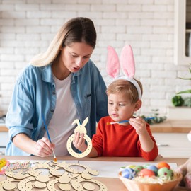 KATOOM 8 Pack Bunny Craft for Kids Paint You Own Easter Bunny Dream Catcher Craft Kit DIY Coloring Wooden Easter Art and Craft for Art Activity Project Easter Decoration