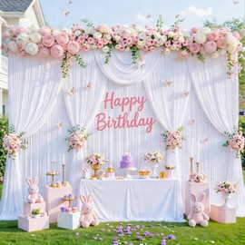 10x10ft White Backdrop Curtain for Parties Wedding, Curtain Backdrop for Parties Back Drop for Photoshoot Wedding Photo Backdrops for Birthday Graduation Photography Background W5xH10', 2panels