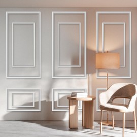 Hokoad 3 Set Peel and Stick Wall Molding Kit, Inner and Outer Layers Style Premade Wainscoting Panels for Interior Wall Moulding Decor, Ready to Assemble Wainscoting Accent Panel (31x 54 Inch)