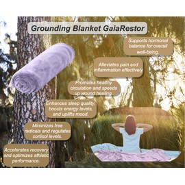GaiaRestor Grounding Blanket, Indoor&Outdoor, Cotton Blend with Silver Fiber, Includes Indoor Plug&40Ft Outdoor Grounding Wire, Improves Sleep, Reduces Pain & Boosts Energy, 80"x60", Cozy Flannel