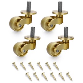 OwnMy 4PCS Universal Brass Caster Stems Wheels 22mm Heavy Duty Stem Casters Swivel Wheels 360 Degree Rotation, Metal Movable Furniture Casters Replacements for Trunk Box Trolley Cabinet Coffee Table