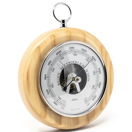 Fischer 1366RS-32 Barometer - 140 mm Pressure Gauge with Real Ash Wood Housing Stained Brass - Made in Germany