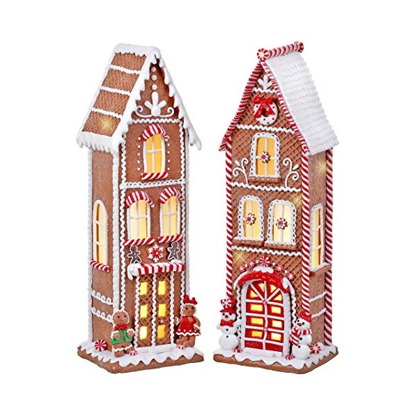 TenWaterloo Set of 2 Large Lighted Gingerbread Peppermint Candy House