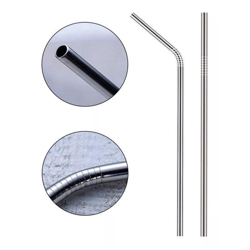 Universo en Linea Kit 8 Popotes Metálicos 4cepillos 1 Bolsa