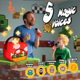 OYAKG Mini Karaoke Machine 2 Microphones, Pixel Art Style & Mario Toys for Kids Ages 3 4 5 6 7 8-12, Microphone Toys for Boys Girls 3-15 Years Old, Birthday Gifts for Kids Boys Age 3-10 [2025 Version]