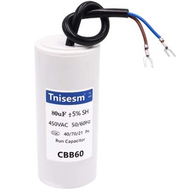 Tnisesm 80uF CBB60 Run Capacitor 450V AC 2 Wires for Start-up of AC Motors with Frequency of 50Hz/60Hz Washing Machines, Air Conditioners, Refrigerators & Water Pumps