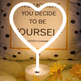 BHCLIGHT Warm White Heart Neon Sign, LED Neon Light Battery Operated or USB Powered Lamp Valentines Day, Table Decorations Lights for Room Dorm Wedding Anniversary Bedroom Classroom Decor