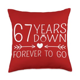 67th Wedding Anniversary Gift 67 Years Down Forever to Go 67th Husband Wife Anniversary Throw Pillow, 18x18, Multicolor