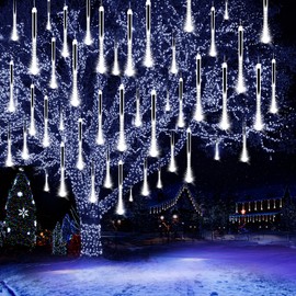 ZROPAW Christmas Lights Outdoor,24 Tubes 864 LED Meteor Shower Lights Outdoor 12Inch, Waterproof Icicle Lights Outdoor Christmas Decorations for Xmas Tree Yard Party, UL Plug, White