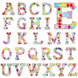 Jongdari Iron on Letters Pearl Letter Patches, 26pcs A-Z Glitter Pearls Rhinestone Sew on Alphabet Patches for DIY Clothes Bags Hats (Colorful)