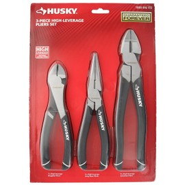 Husky 1006 3 Piece High-Leverage Pliers Set with 7 Inch Diagonal Pliers, 8 Inch Long Nose Pliers, and 9 Inch Linesman Pliers