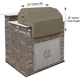 Covers & all Built-in Outdoor Grill Cover, Durable 12 Oz Waterproof Cover Max Material with Air Pocket & Elastic for Snug Fit (44" W x 27" D x 26" H inches, Beige)